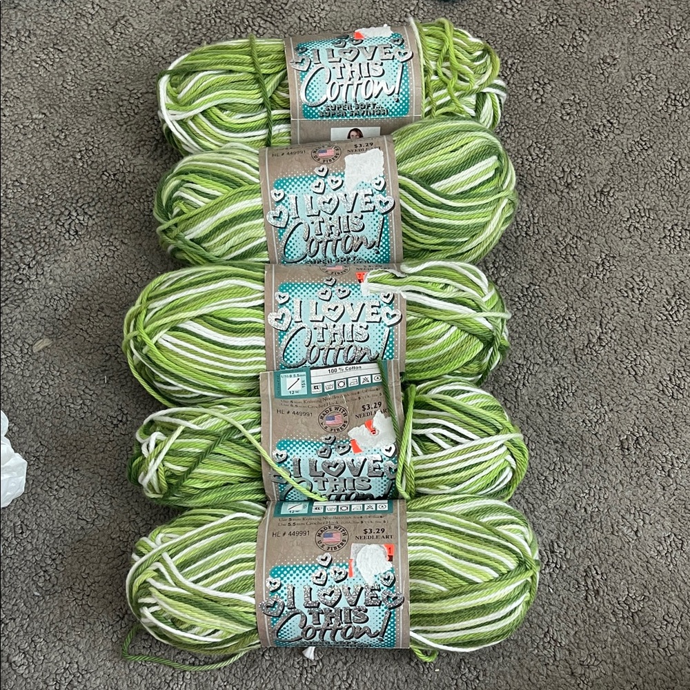 I Love This Cotton Variegated Green Yarn - Soft Cotton Blend